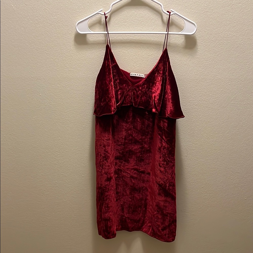 Alice + Olivia red crushed velvet dress